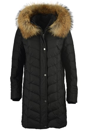 Saki dunjakke. Model: Melicia Comfort. Premium fitting. Black / Natural Raccoon. Str. 40. Pre-Winther-Sale: 1.500,-