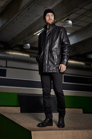 Notyz Herre Skindjakke. Style: 2196 Black / Dark Grey Spar. 20% SALE: 2.399,-